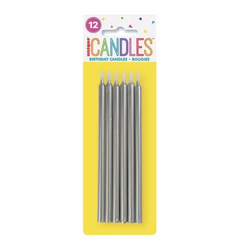 12 Silver Glitter Birthday Candles
