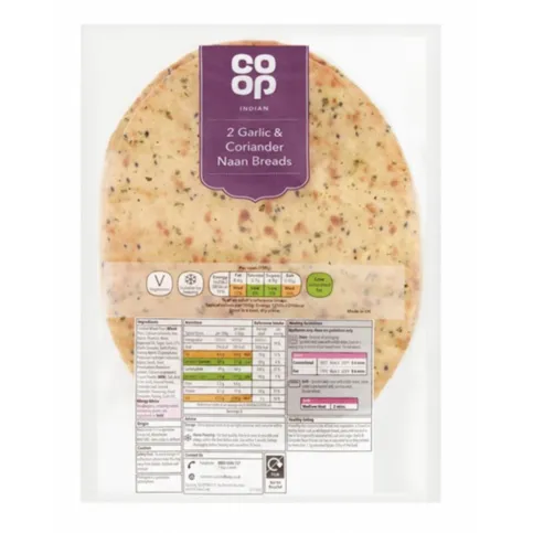 Co-op 2 Indian Garlic and Coriander Naan Breads