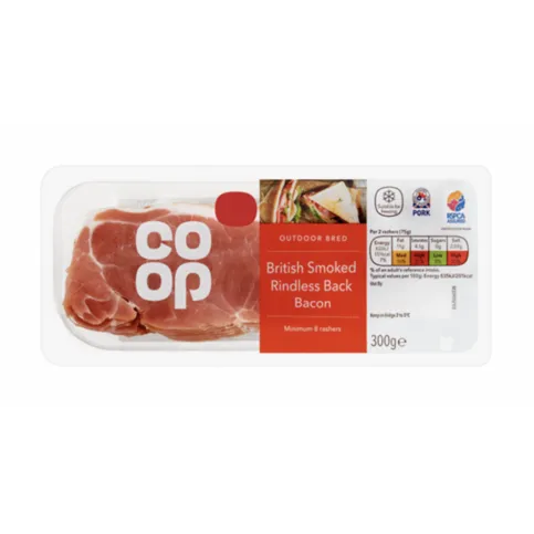 Co-op British Smoked Rindless Back Bacon 280g
