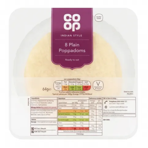 Co-op Plain Poppadums 8s