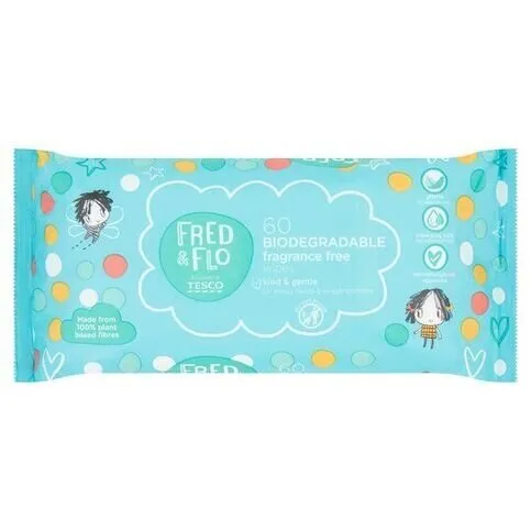 Fred & Flo 60 Biodegradable Frangrance Free Wipes