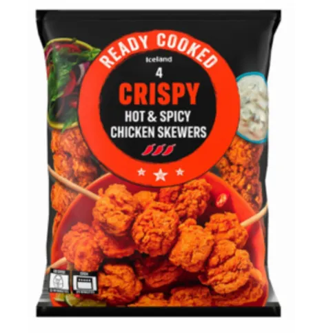 Iceland Ready Cooked 4 Crispy Hot & Spicy Chicken Skewers 400g