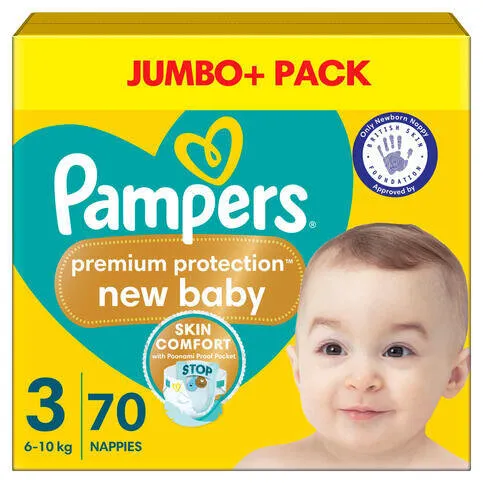 Pampers Premium Protection New Baby Size 3, 70 Nappies, 6kg-10kg