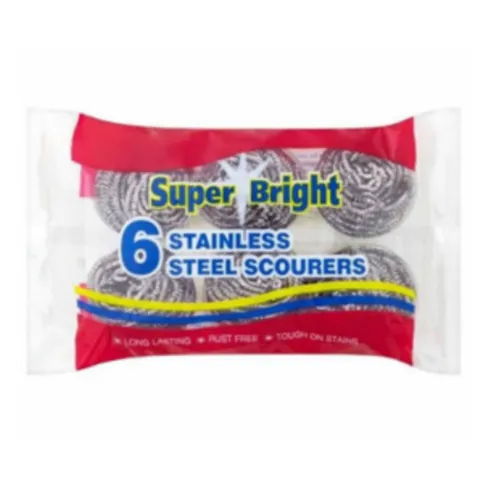 Super Bright Stainless Steel Scourers 6 Pack