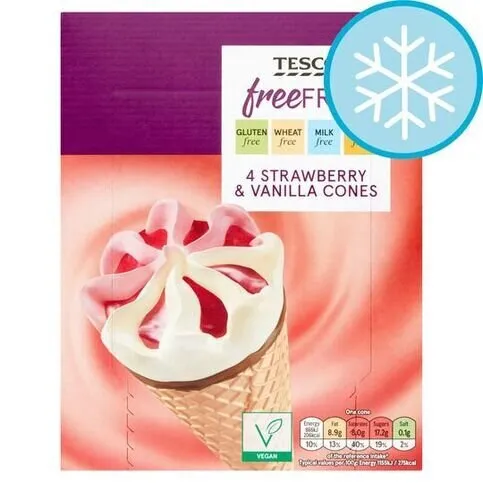 Tesco Free From Strawberry & Vanilla Cones 4x120ml