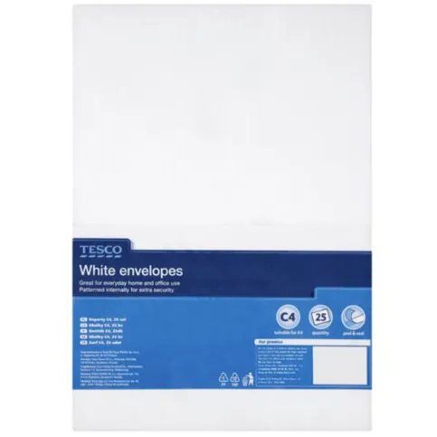 Tesco White C4 Envelopes 25Pk